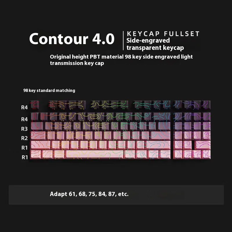 SUMREDA Contour Line 4.0 Side Engraved Keycap 98 Keys PBT Cherry Height For Magnetic Switch Mechanical Keyboard Customized