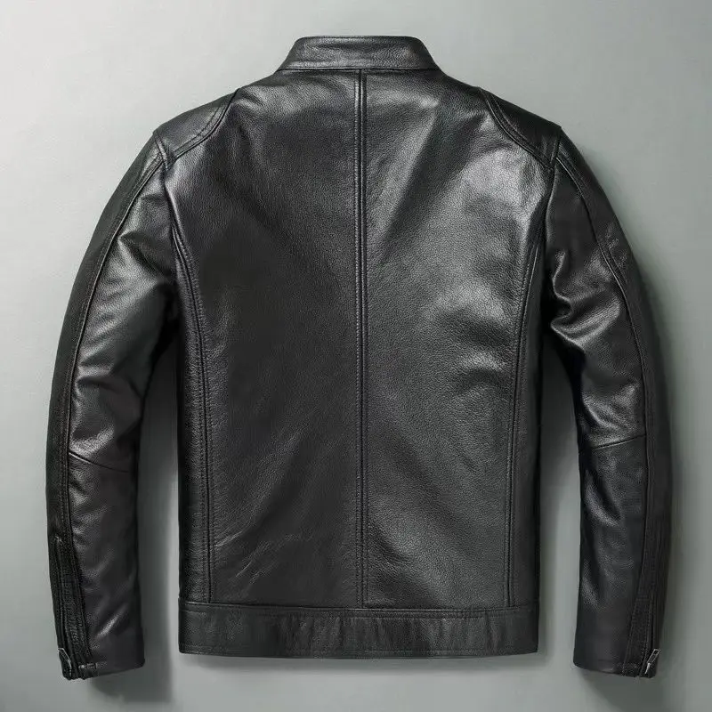 Genuine Leather Jacket Men 100%Cowhide Slim Fit Stand Collar Autumn Winter Cycling Casual Real Leather Cotton Padded Jacket Man