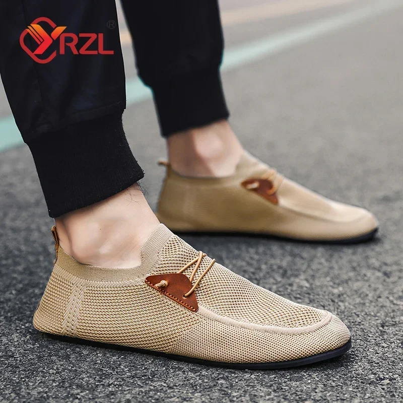 YRZL Mesh Loafers Men Driving Moccasins Thin Bottom Flats Walking Shoes Breathable Non Slip Casual Loafers Slip on Mens Shoes