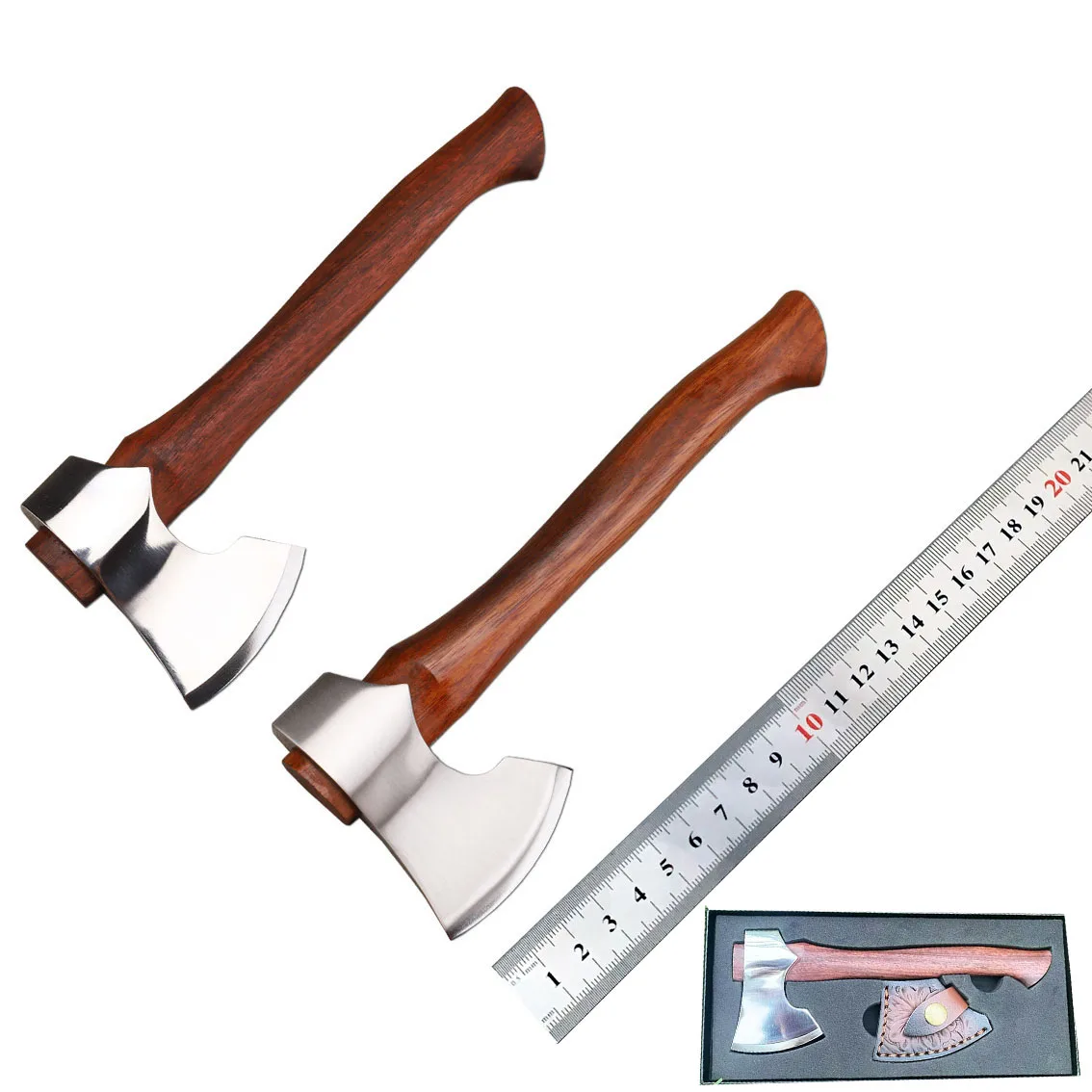 

8.5 Inch Mirror / Sanding Stainless Steel Sharp Axe Wood Handle Outdoor Camping Fixed Knife Survival Hand Tool with Leather Case