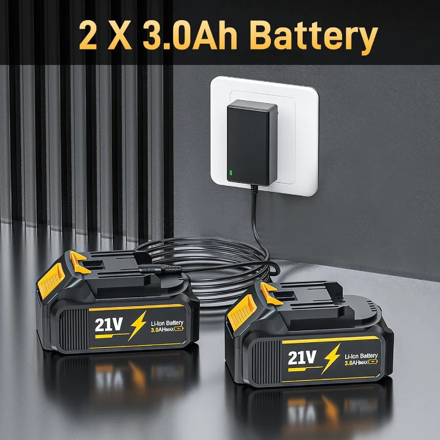 منفاخ أوراق كهربائي لاسلكي 21 فولت مع بطاريتين وشاحن 2 × 3.0 أمبير في الساعة للعناية بالعشب الفعلي وتنظيف الفناء في الهواء الطلق #3