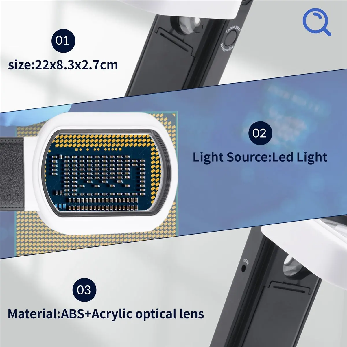 maiABIY Magnifying Glass with Light, 25X 10X Rechargeable Handheld and Standing Magnifier for Reading, Inspection, Jewelry