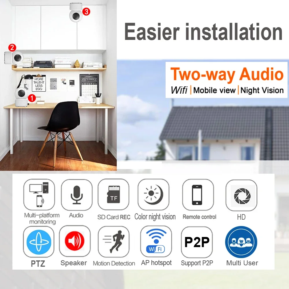 4MP PTZ IP Camera Wireless HD ICSee Human Detect Auto Tracking Indoor CCTV Surveillance Security Night Vision Home IPCam