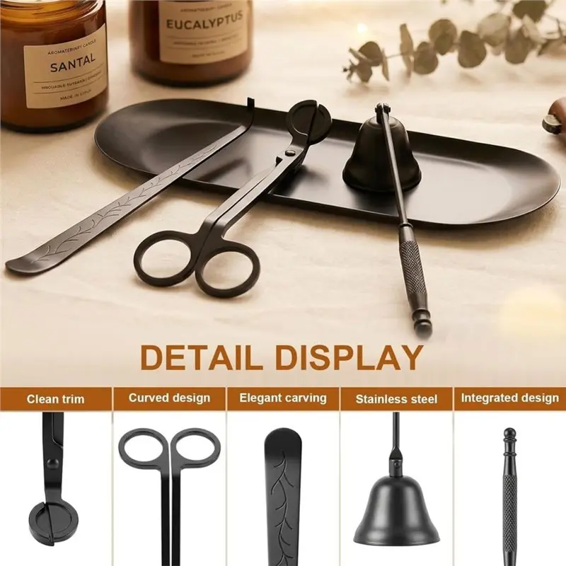 ABGH-Wick Trimmer Cutter, Extinguisher Snuffer, Dipper And Storage Tray Plate 4-In-1 For Candle Care Kit For Candle Lovers
