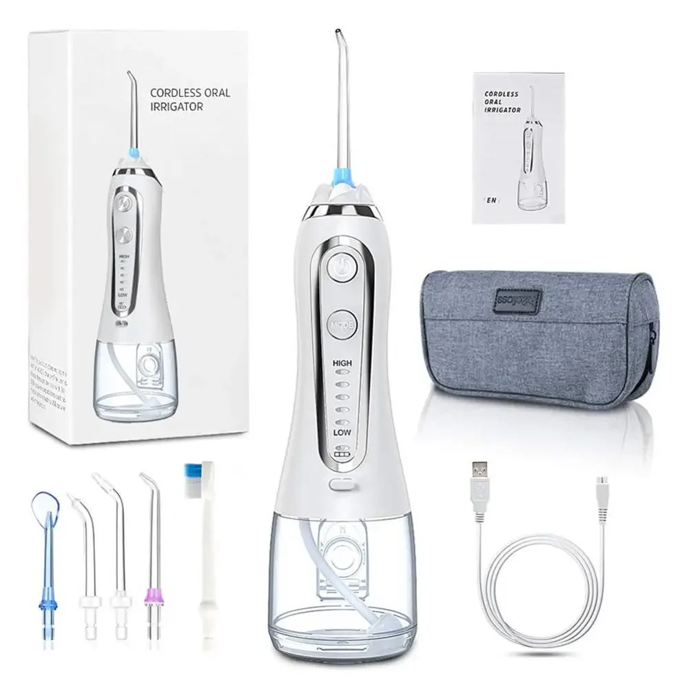 5 Modes Portable Oral Irrigator 300ml Dental Water Flosser Jet USB Rechargeable Irrigator Dental Teeth Cleaner + 5 Jet Tip &