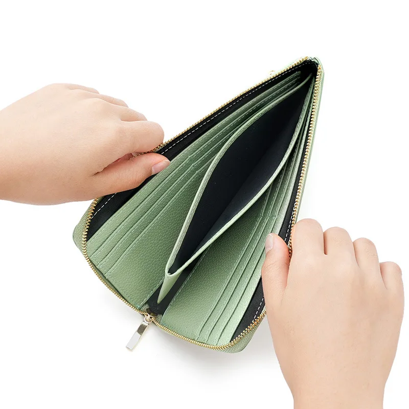 Western RDIF Blocking Cowhide Leather Multiple Card Slots Long Women Wallet Coin Purse for Women