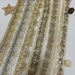 1 Yards Gold Lace Ribbon Trims Costume Trimmings Dress Applique Polyester DIY Crafts Sewing Fabric