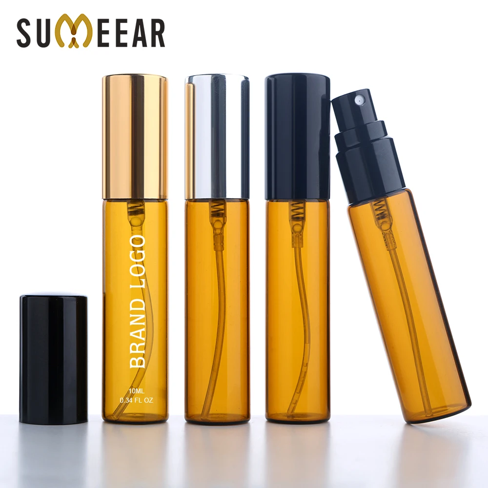 10ml Amber Glass Spray Bottle Portable Refillable Perfume Atomizer Travel Cosmetic Container Custom Logo 20/50/100pcs