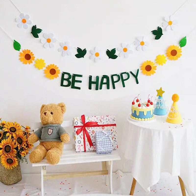 Rainbow Color Birthday Happy Party Banner Be Happy Hanging Banner Garland Daisy String Banner Wedding Banner Home Party Decor