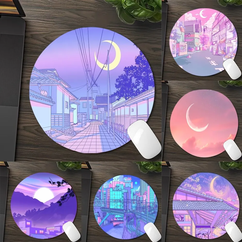 

Pink Moon Mousepad DIY Round Thickened Mouse Pad Oversized Gaming Keyboard Table Mat Desk Set Accessories Desktop Mat