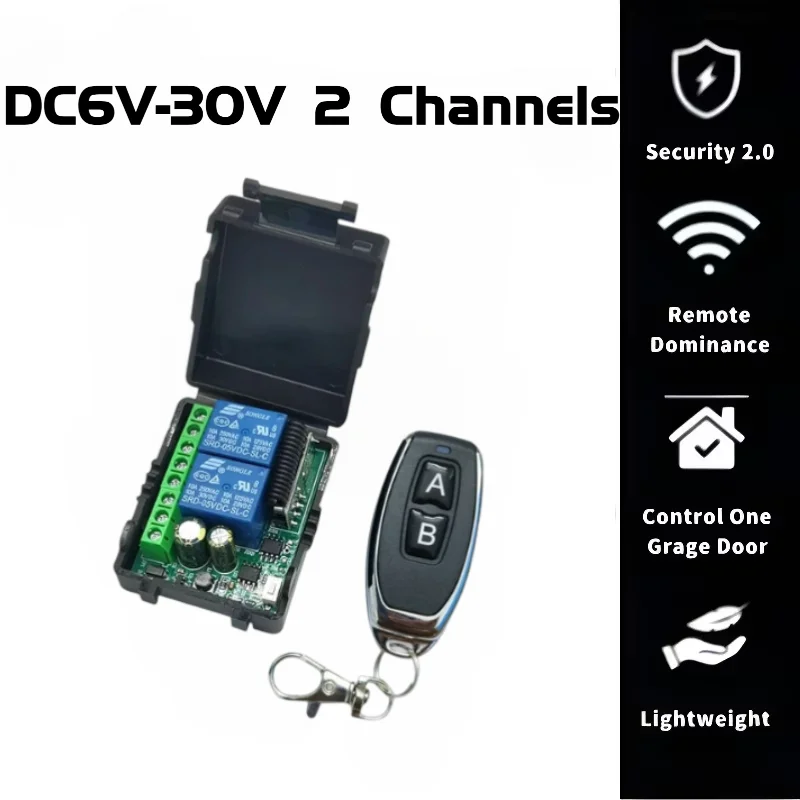 

2CH Wireless Remote Control Switch DC6-30V 12V 24V 433MHz Receiver Lights Pumps Motors Lighting Doors Home Device Control