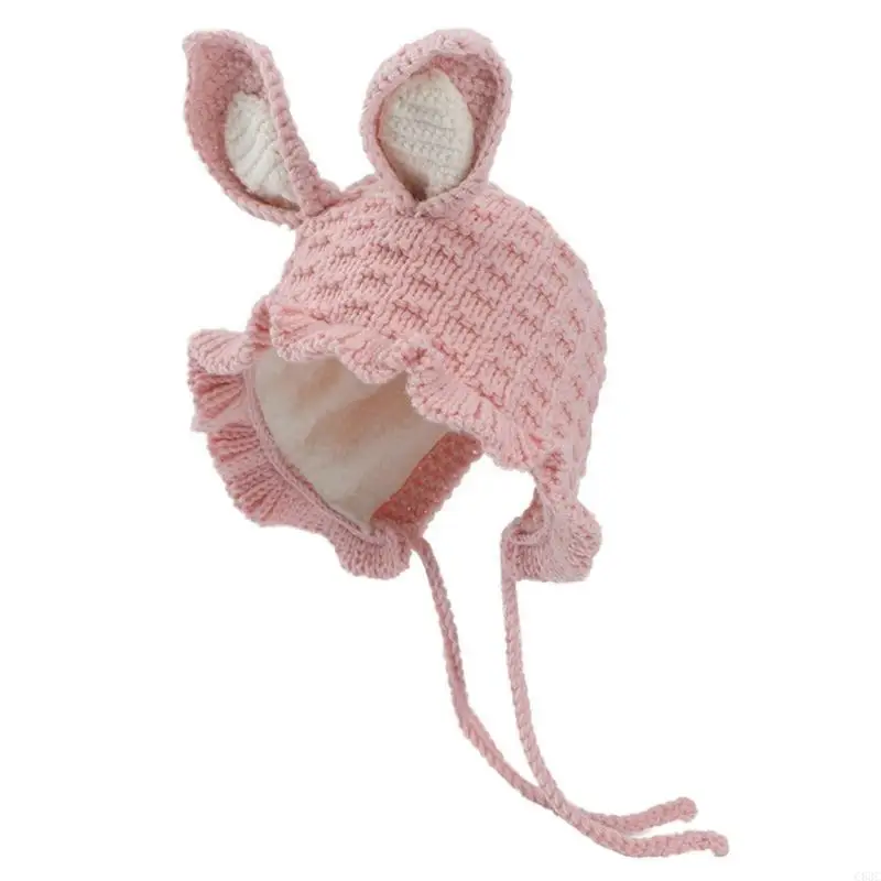 

C63C Casual Sweet Big Rabbit Ears Knit Hat Foldable Fall Winter