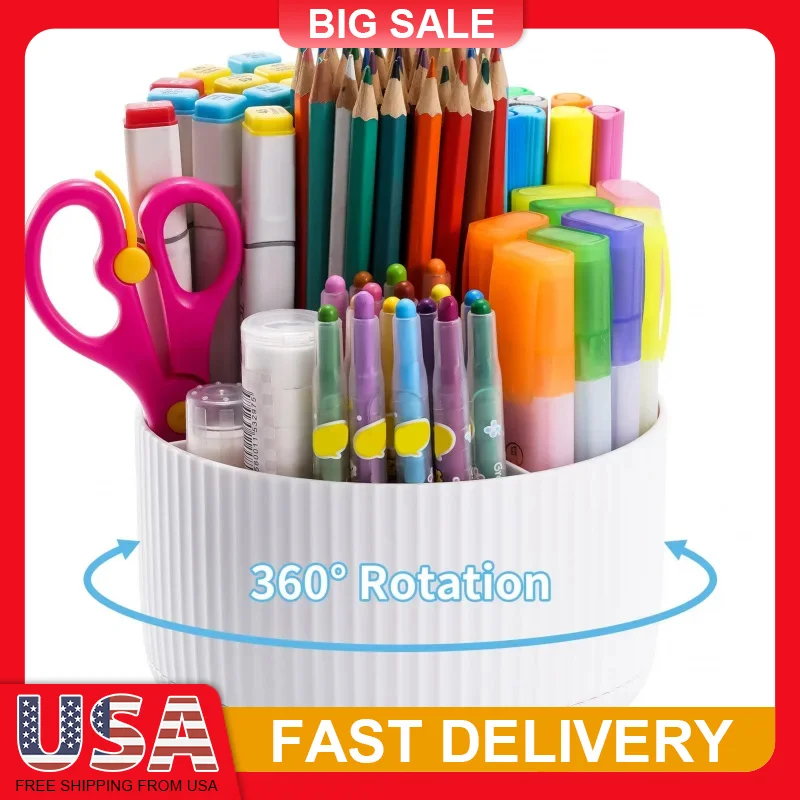 

360 ° Rotating Desk Organizer 5 Compartment Pen Holder ABS Plastic Storage Caddy for Office Supplies Home Art Craft Stationery