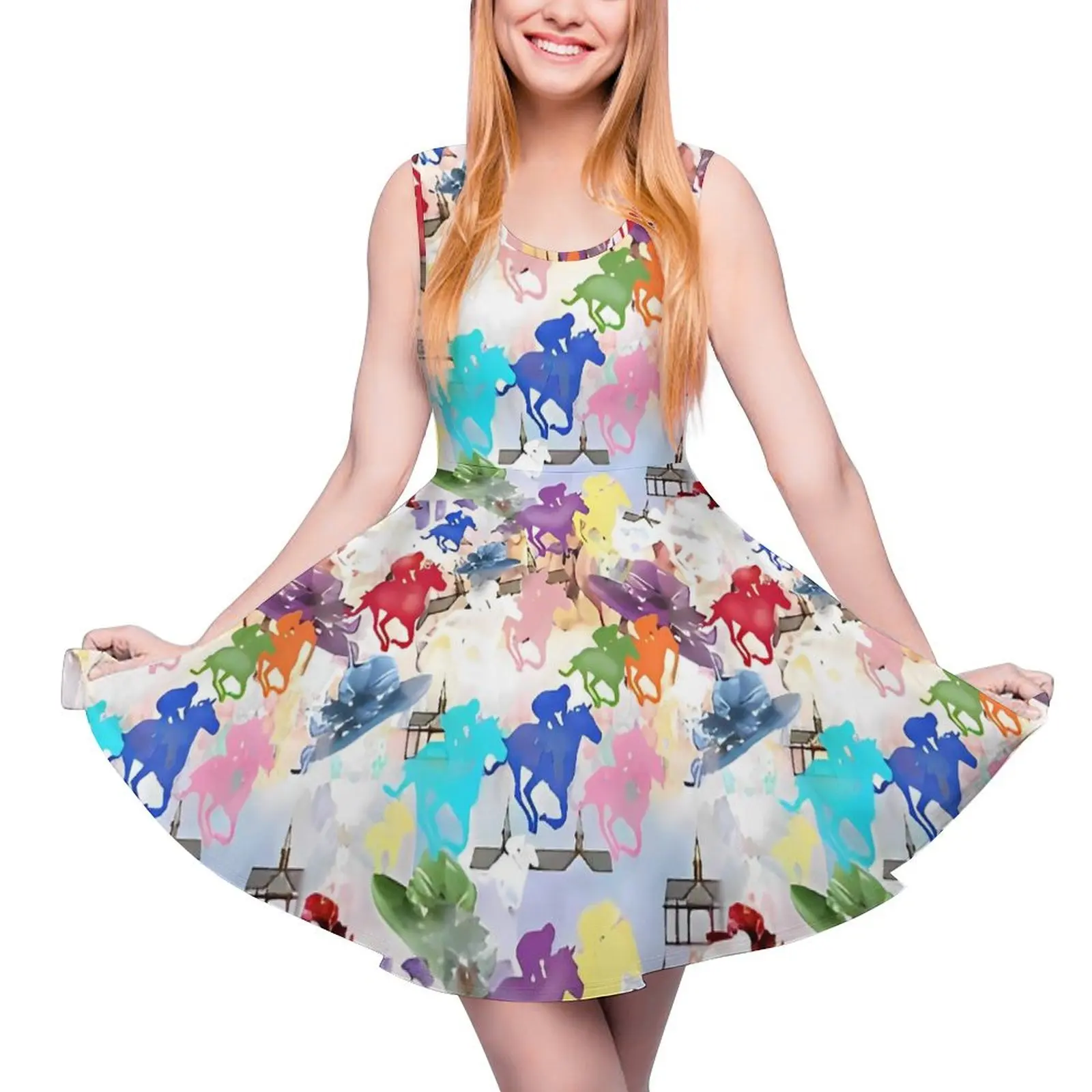 Off to The Horse Races Dress Colorful Animal Casual Dresses Woman Sexy Skate Dress Summer Graphic Vestido 3XL 4XL 5XL