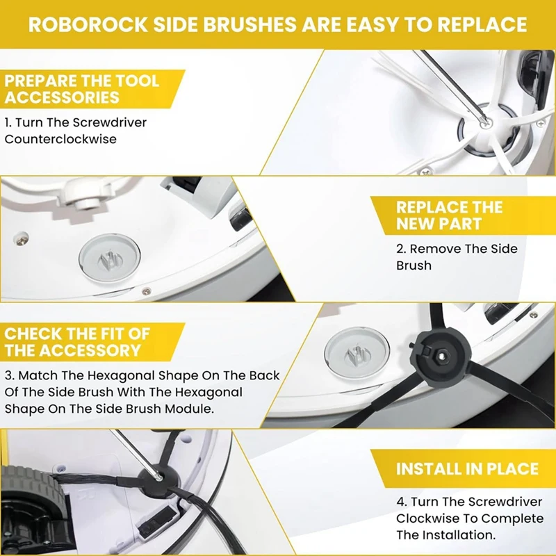 4 قطع بديلة للفرش الجانبية لـ Roborock S8 Pro Ultra، S7 Max Ultra، Qrevo، Qrevo Slim، Series Parts