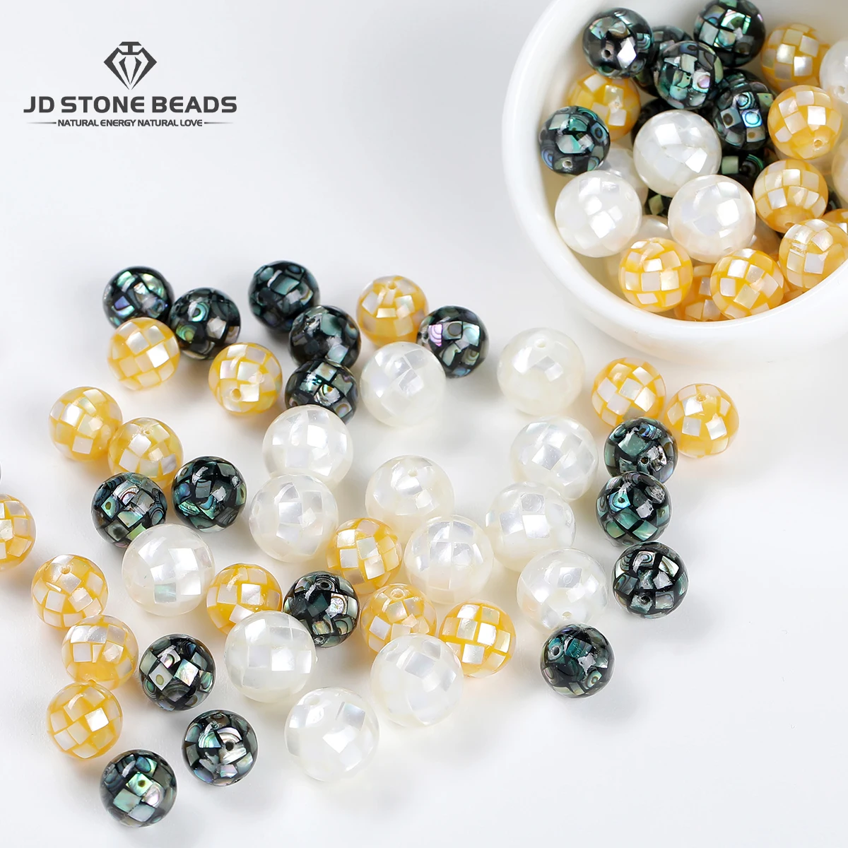 

10 Pcs/lot Yellow White Black Shell Glued Round Bead Loose Spacer Bead for Jewelry Making DIY Bracelet Necklace Accessories