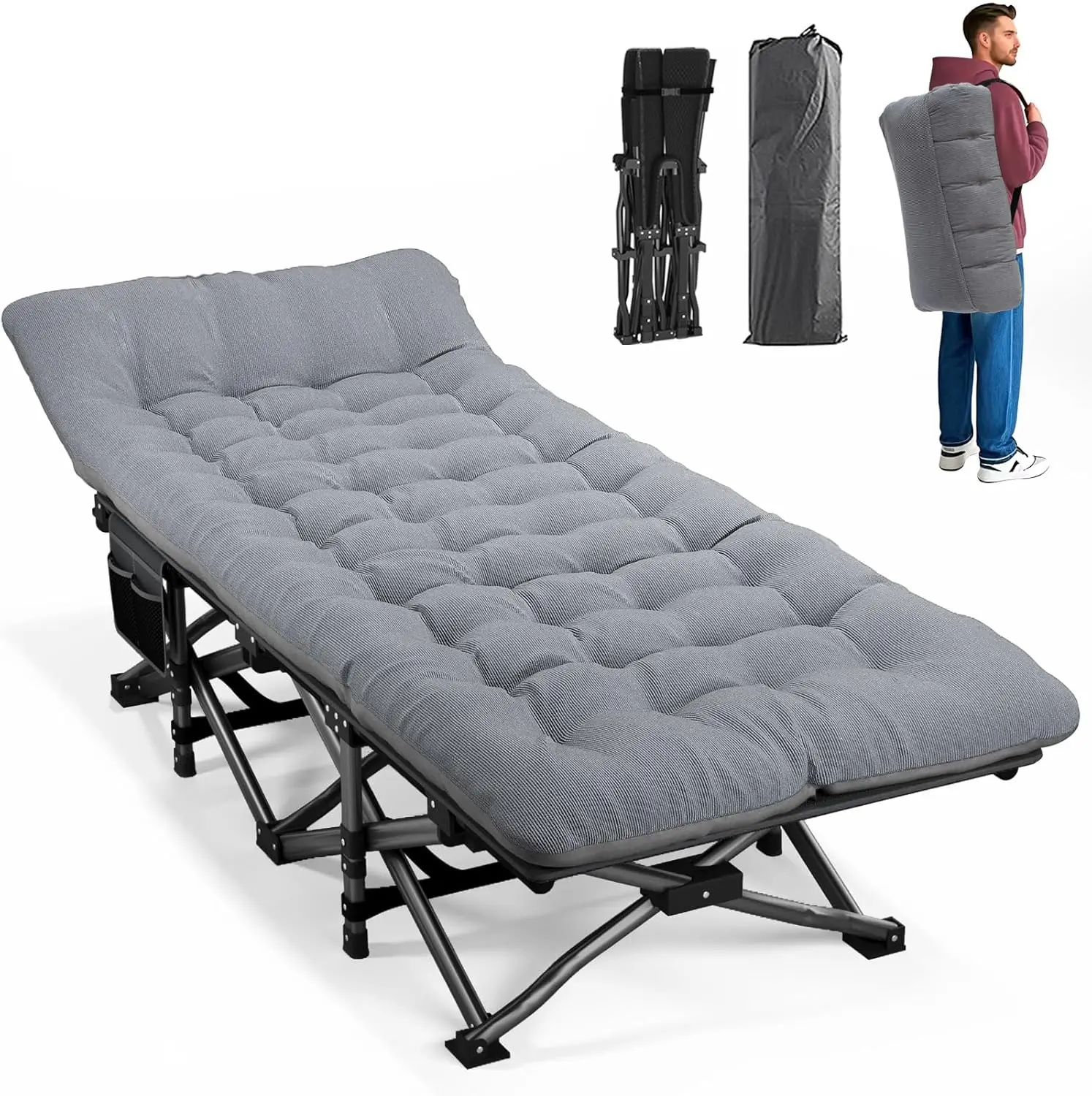 Folding Camping Cot Bed for Adults, Comfortable Cushion Included