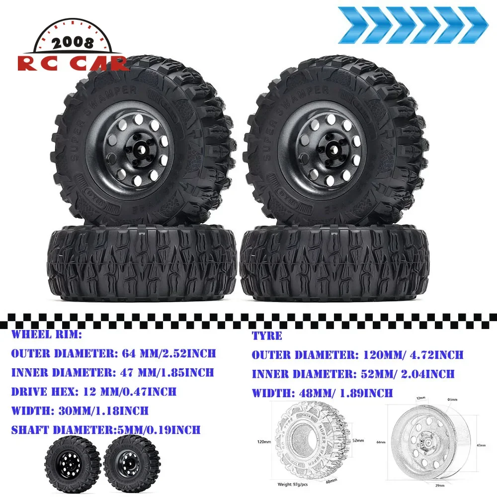 

2.2" Metal Beadlock Hub 120MM Tyre Tires Wheel Rims For RC CAR 1/10 SCX10 RR10 90053 AX10RC Crawler Axial Wraith TRX4 90056