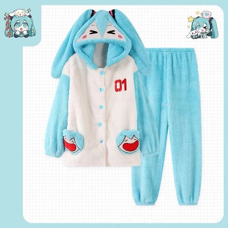 Hatsune-Pyjama à Capuche en Velours à Manches sulfet Épais pour Sortie à la Maison, Traducteur Mignon, Animation de Dessin Animé