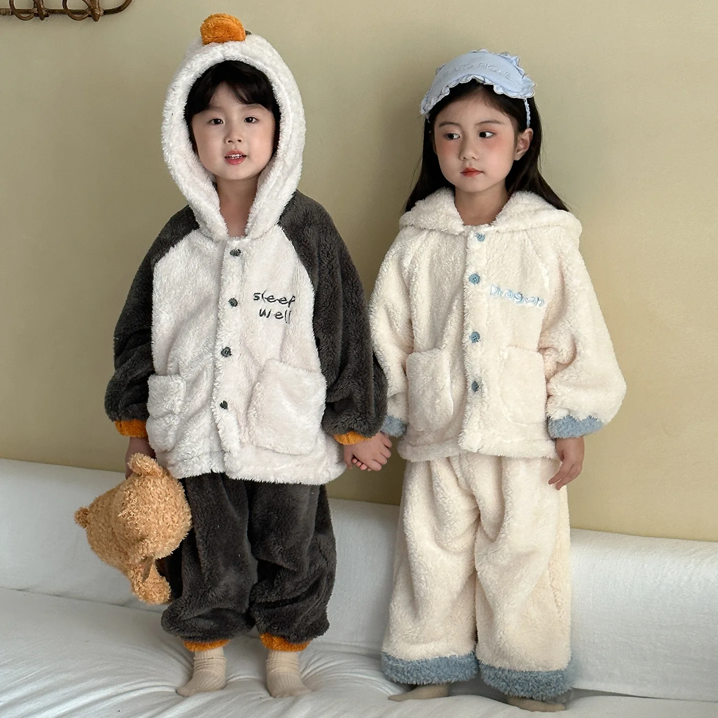 أطفال الفانيلا منامة مجموعة 1-10 سنوات 2025 الخريف الشتاء الحراري الكرتون الأطفال ملابس خاصة ملابس المنزل الفتيان الفتيات المرجان الصوف #4