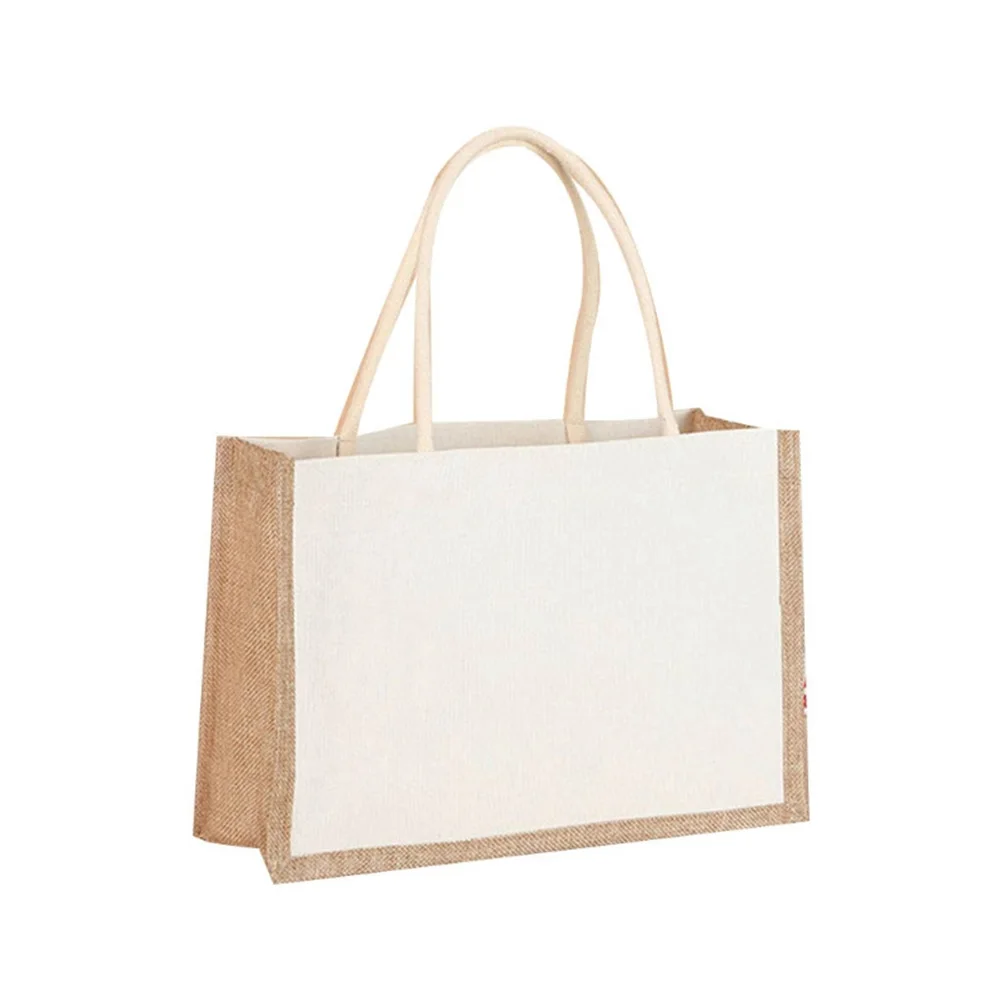 

Women Grocery Tote Handbag Large Capacity Canvas Top-handle Jute Handbag Contrast Color Ladies Outdoor Handbag