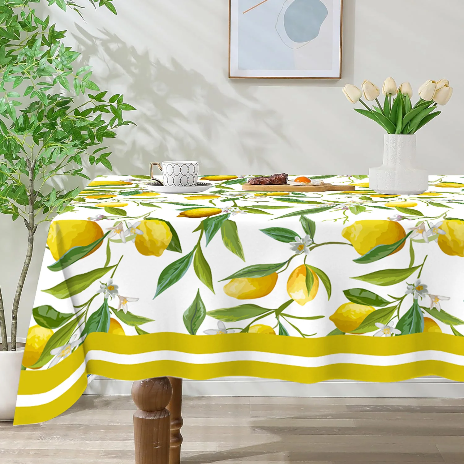 Summer Lemon Theme Tablecloth Suitable for Summer Holiday Home Kitchen Dining Patio Indoor/Outdoor Wedding Party Decoration