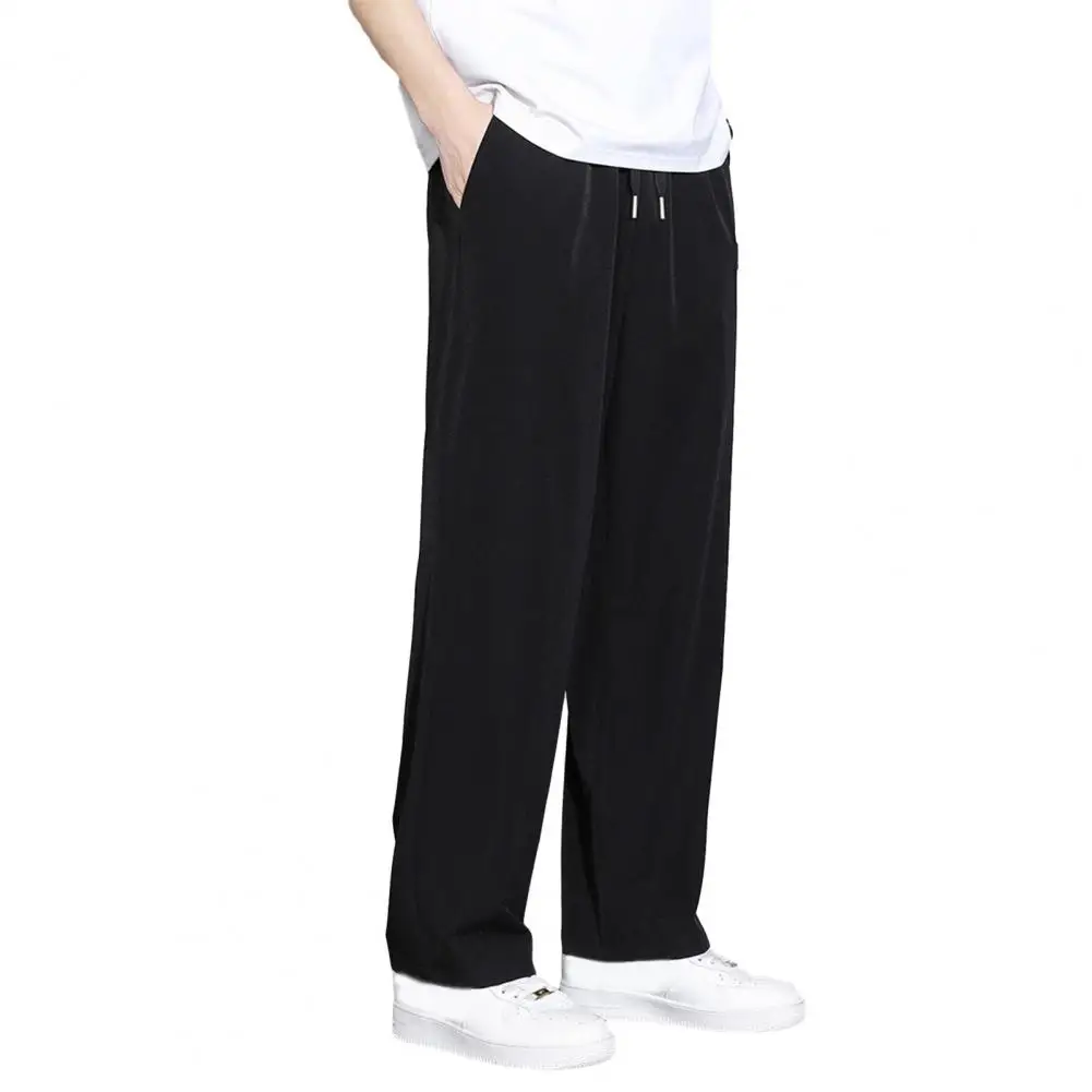 

Men Summer Sweatpants Breathable Men's Summer Jogging Trousers Smooth Ice Silk Elastic Waist Wide Legs Pockets for Sports Casual