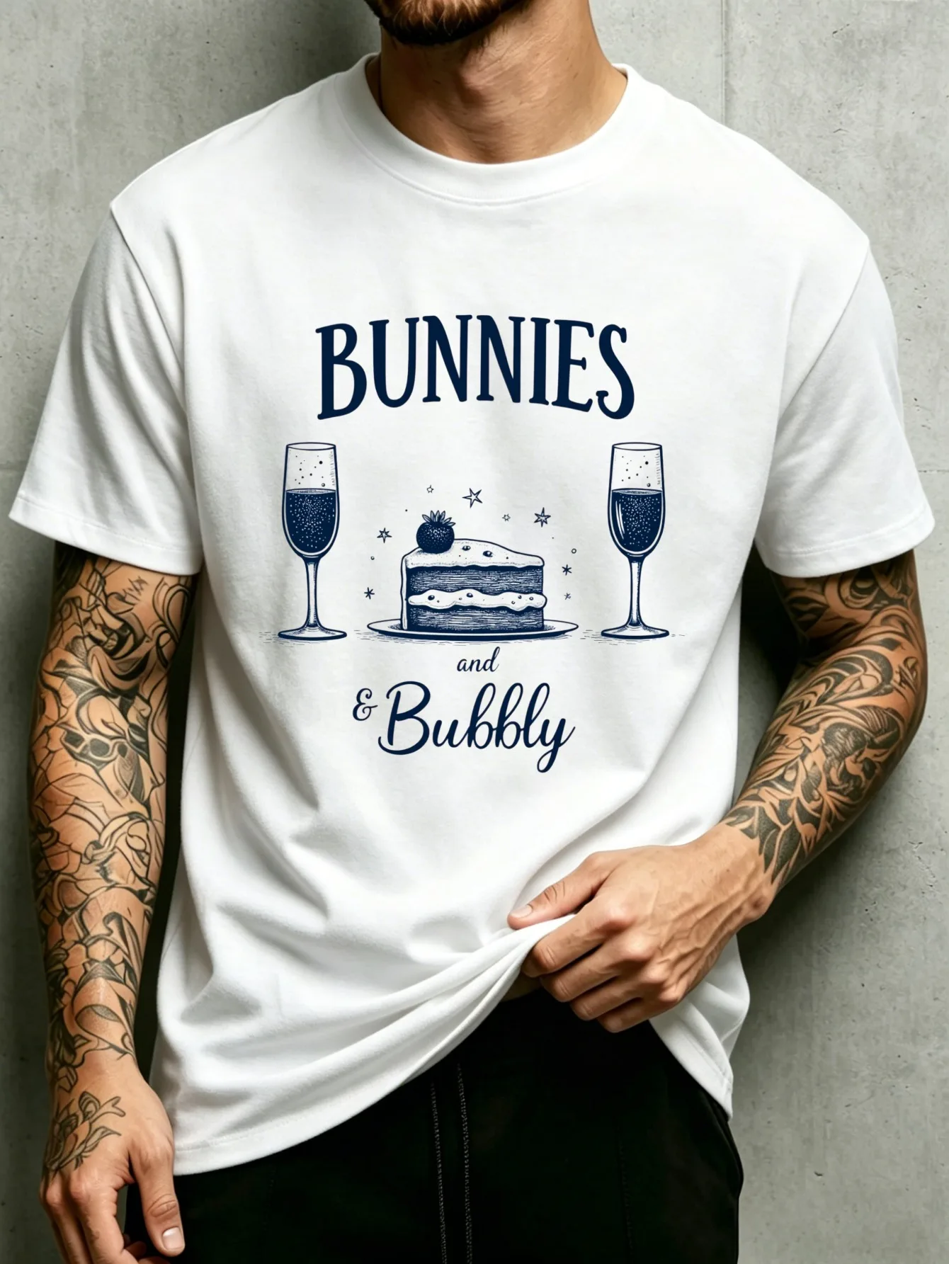 Rabbit and Bubble Theme Men's Crew Neck T-Shirt, Loose Fit, Pure and Stylish, Versatile, Soft and Comfortable Fabric, Suitable for Daily Wear and Holiday Gifts, Spring Easter Celebrations, Adult Gift Choice