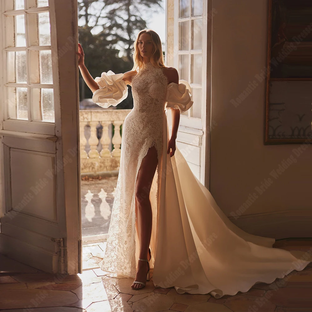 Modern Halter Women Wedding Dresses Vintage Mermaid Sleeveless Slit  Bride Gown Engagement Banquet Vestidos De Novias Customized