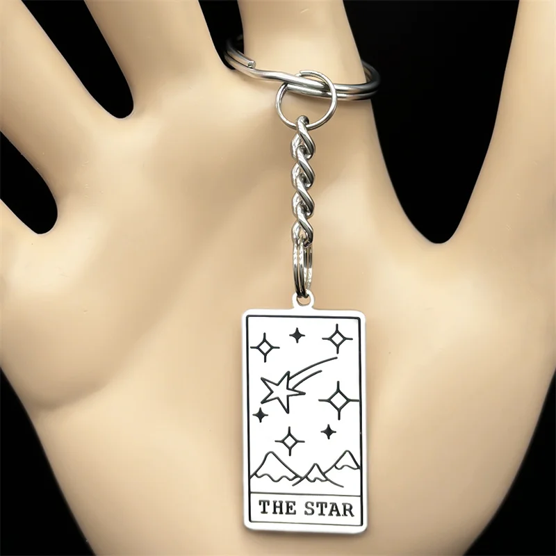 Tarot Cards The Star Mountain Key Chains for Women Men Stainless Steel Silver Color Divination Hangings Keyholder Jewelry K3470