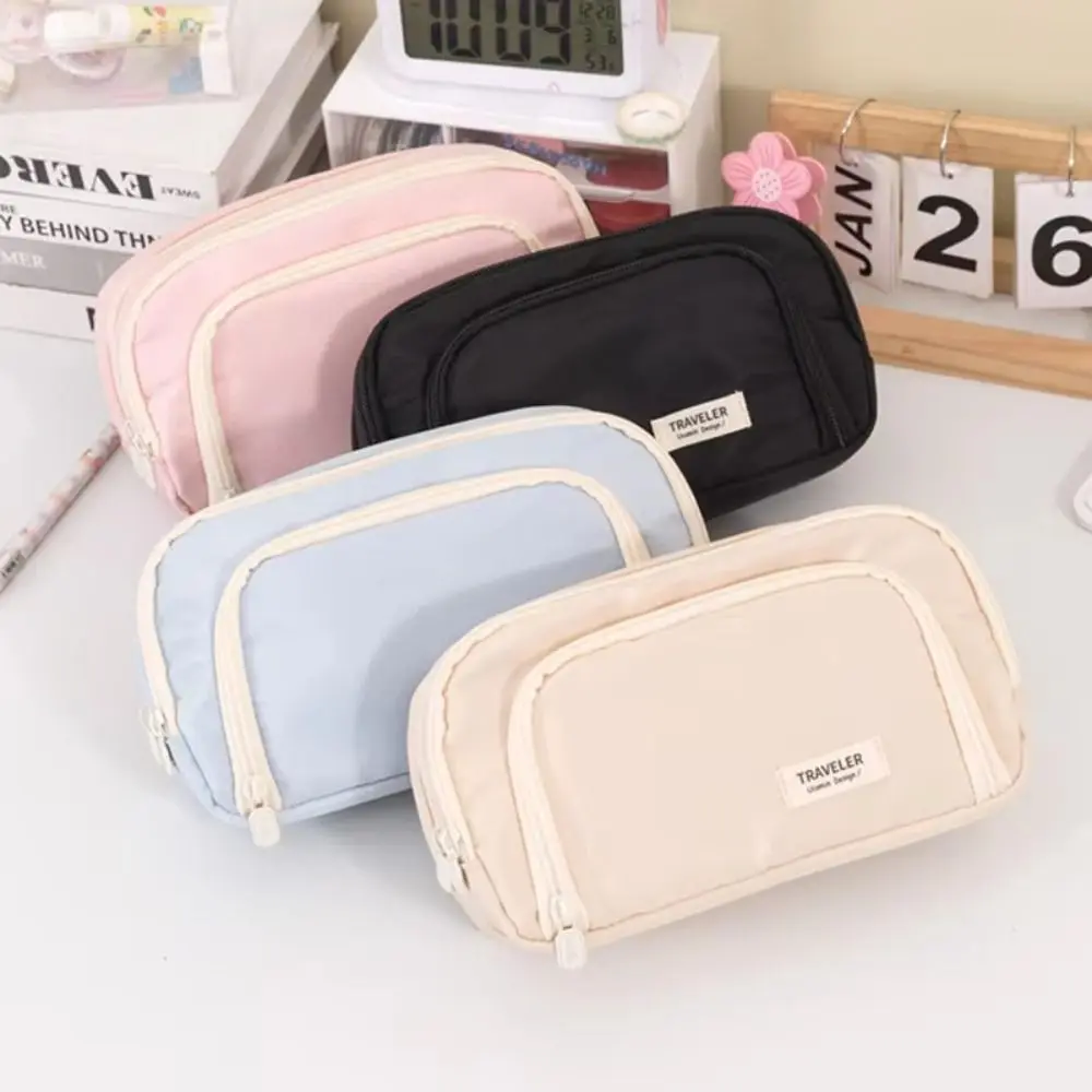 Multi-purpose Pencil Bag Large-capacity Aesthetic Pen Case Multi-layer Simple Desk Organizer Storage Pouch Makeup Organizer