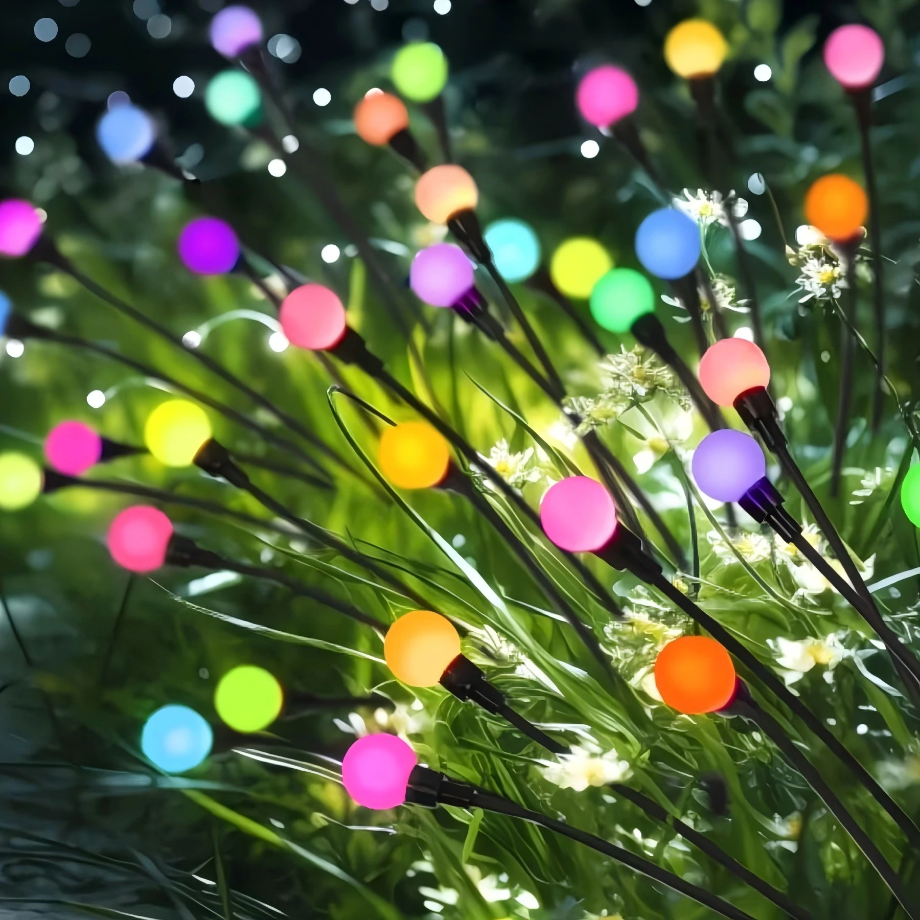 Swaying Firefly Solar Garden Stake Lights, Flexible Swivel Stem Globe Bulb Landscape Lamps for Backyard Patio Romantic Decor
