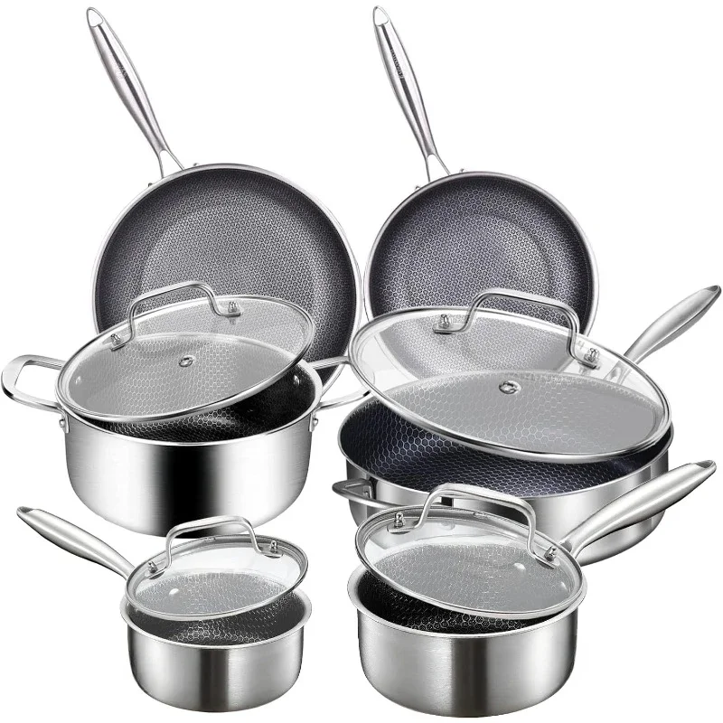 

Kitchen Cookware Hybrid Tri-ply Stainless Steel Pots and Pans Induction Cookware Heavy Duty Dishwasher and Oven Safe.