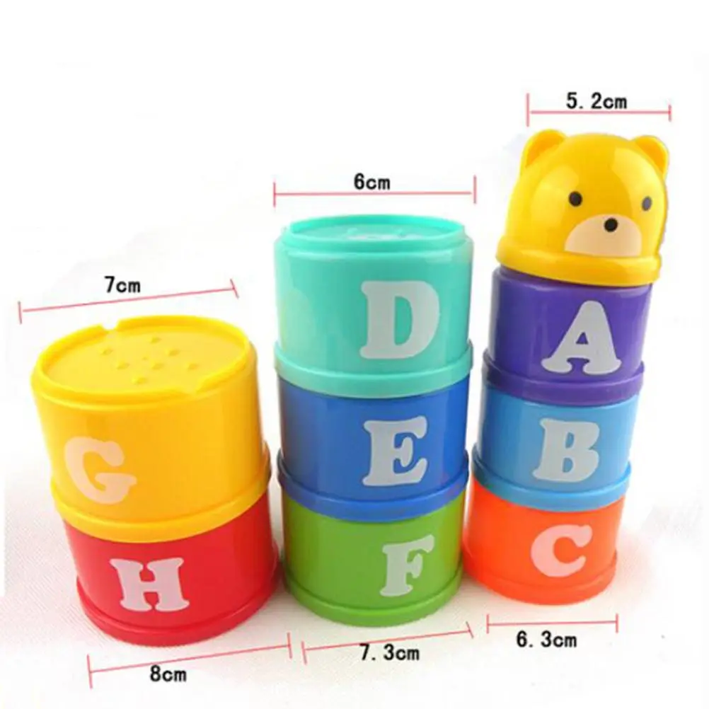 2Sets Cartoon Bear Stacking Nesting Cups Early Educational Color Size Counting Challenge for Baby Bath Play Stacker Toys