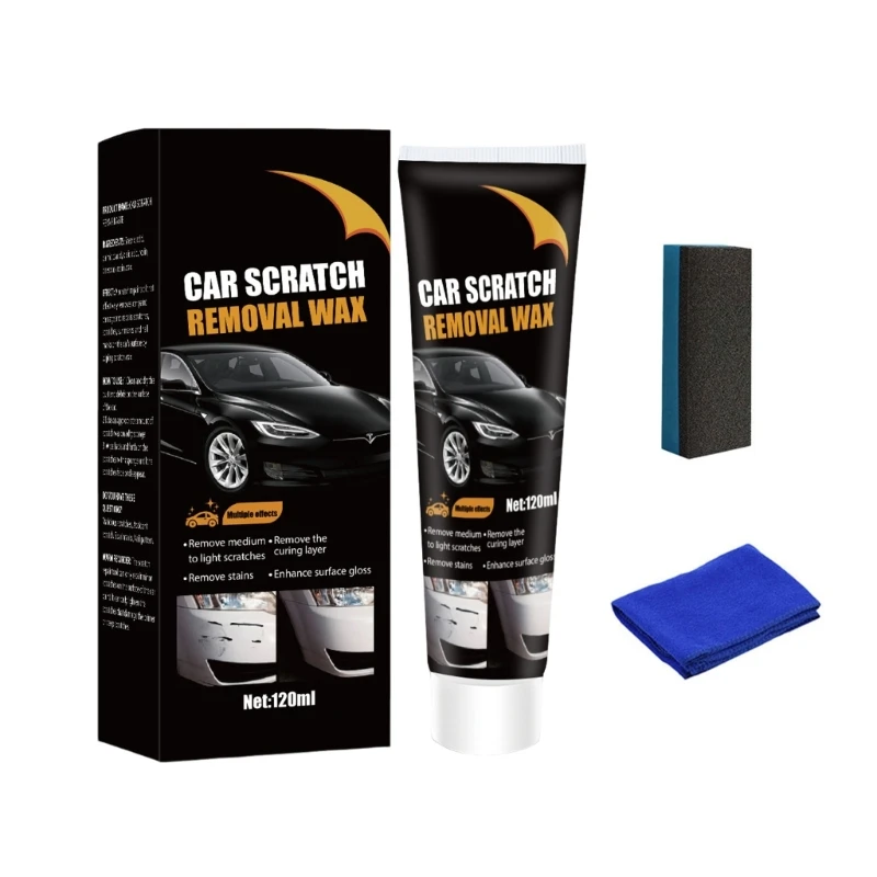 Car Scratch Repair 120 Tube with Sponge and Cloth for Vehicle Exterior Paint Touch Up, Visible Blemish Cleanup and D7YA