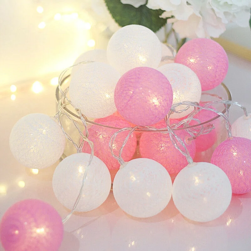 20 LED Cotton Balls String Lights Fairy Garland Ball Shaped Lighting Strings for Bedroom Garden Wedding Holiday Party Decoration