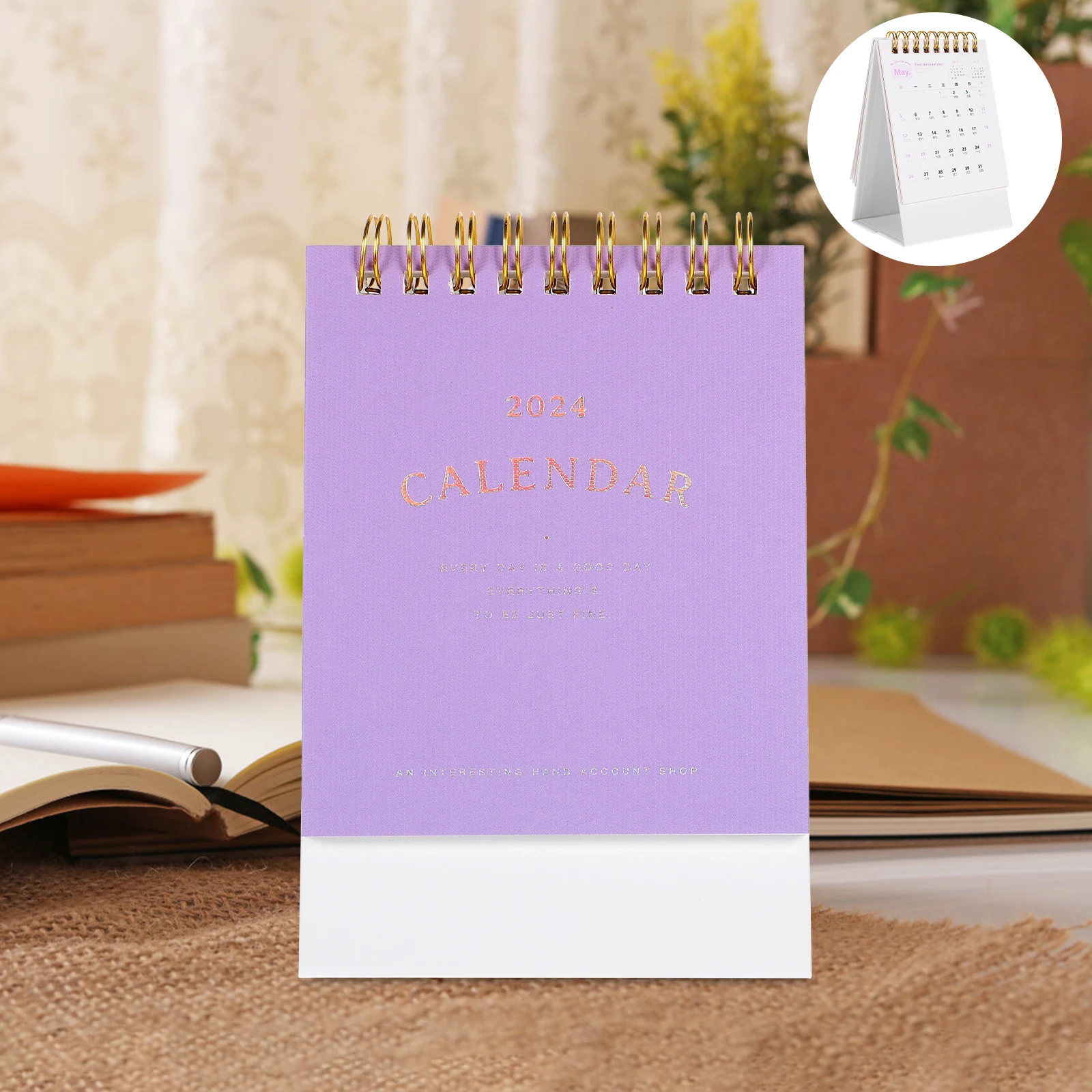 

1pc Thick Paper Desktop 2024 Decorative Standing Calendar For Office Home Desk Use Coil Binding Note Calendar Monthly
