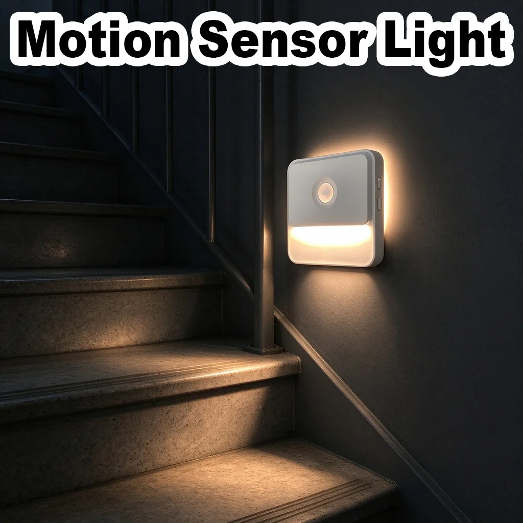 モーションセンサー付きの夜間照明。usb充電式で調光可能。磁石で壁に取り付け可能。廊下、寝室、クローゼット、階段など、両面から光を当てられる壁掛けランプ。