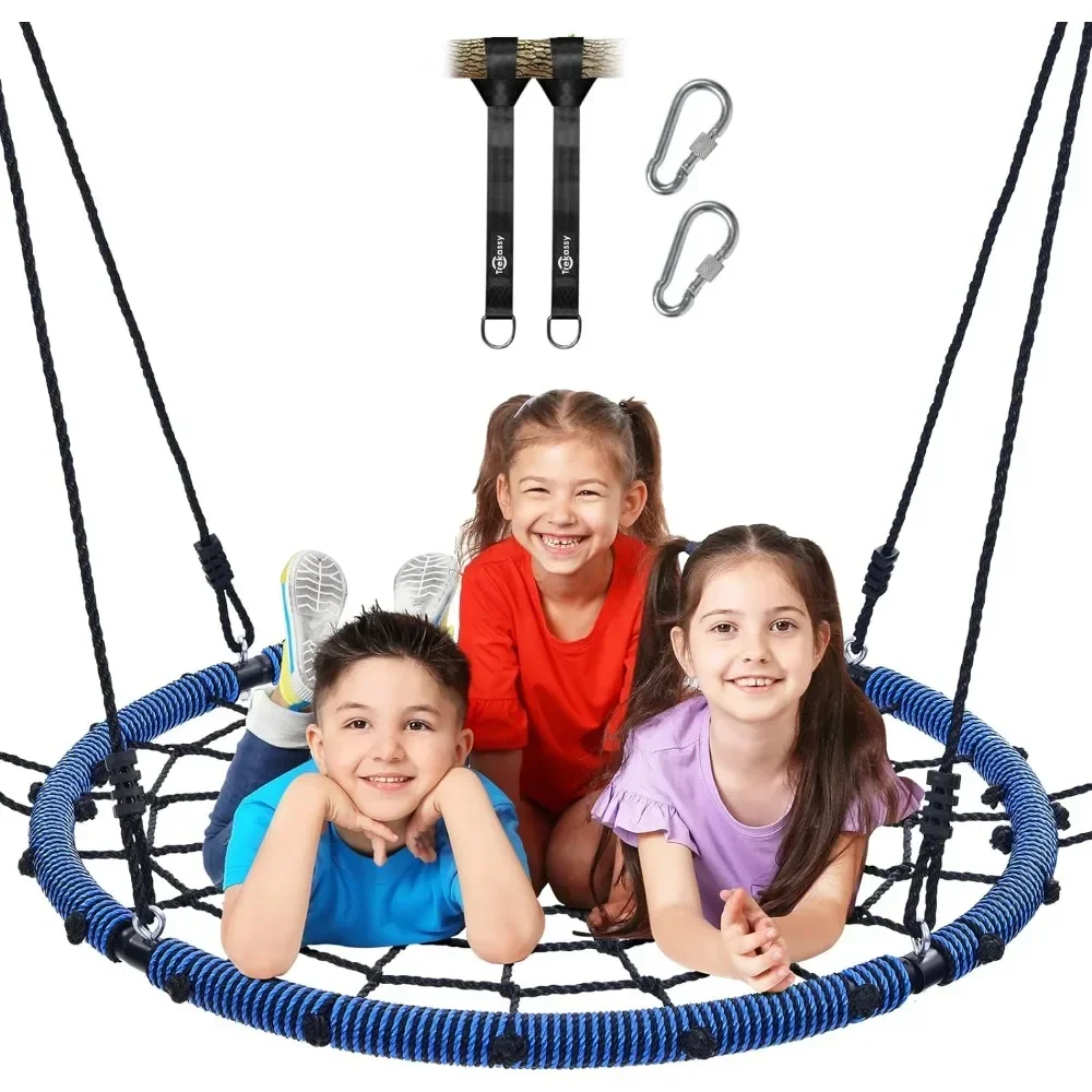 

750lbs 40“ Spider Web Saucer Tree Swing for Kids Adults, Outdoor Net Swing with Steel Frame and 2 Hanging Straps