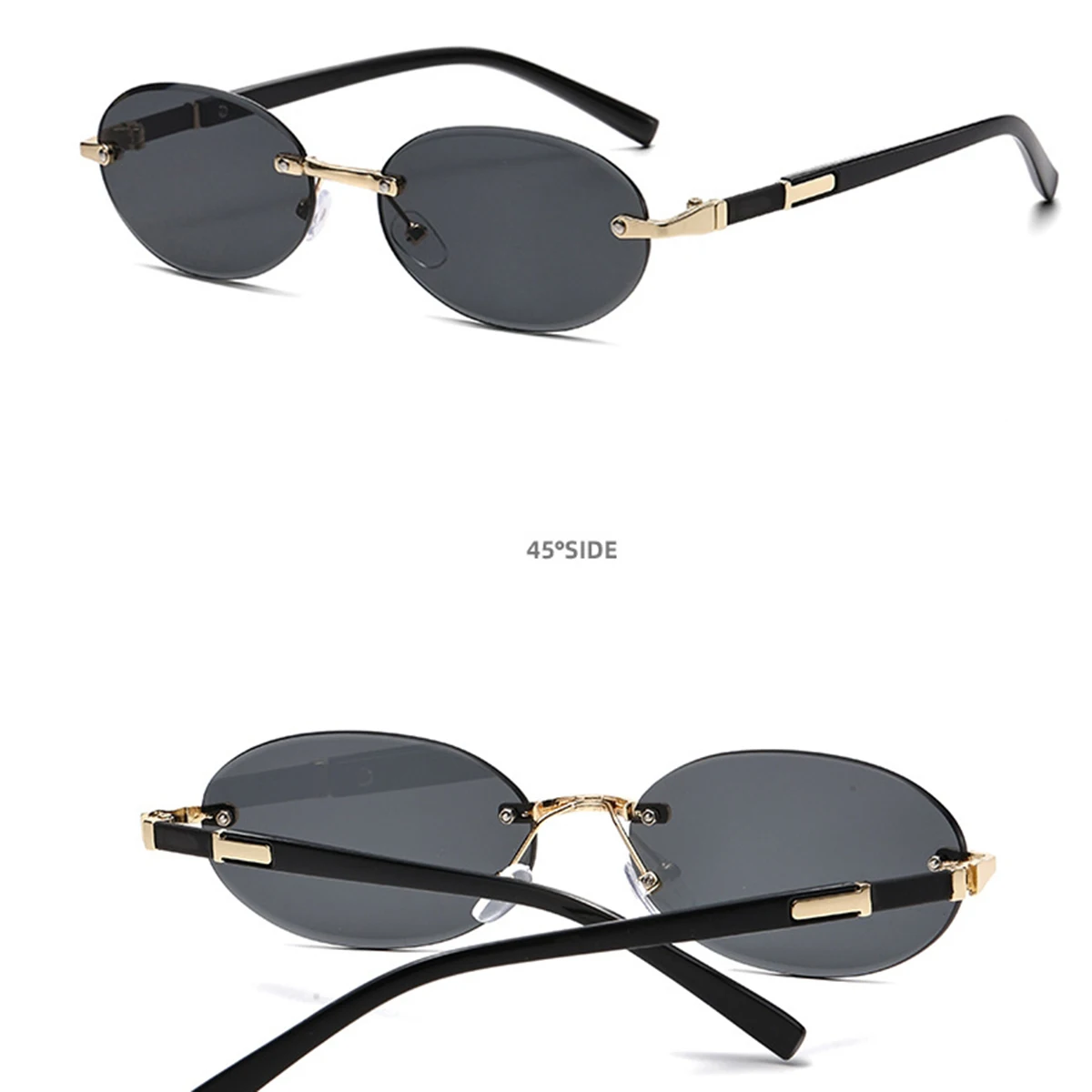 Trendige Sonnenbrille mit geschnittenem Rand, personalisierbar, ovaler Rahmen, neue rahmenlose Spicy Girl Hip-Hop-Sonnenbrille, Metall-DAMEN-Sonnenbrille, Herren-Su – Detail 5