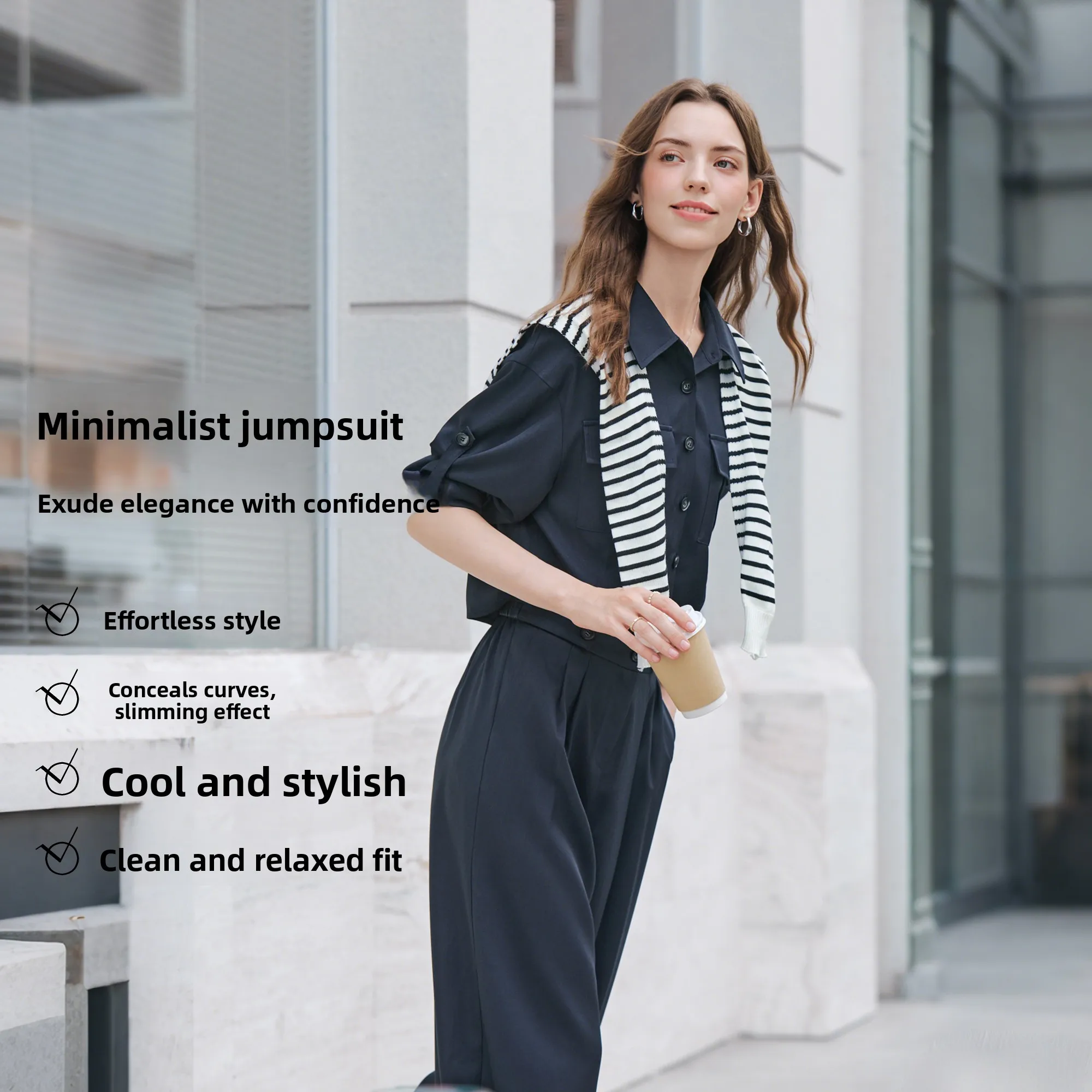 

Casual Workwear Jumpsuit High Waist Long Pants Turn-down Collar Svel Betu Spring 2026 Polyester Fiber Ladies Jumpsuit