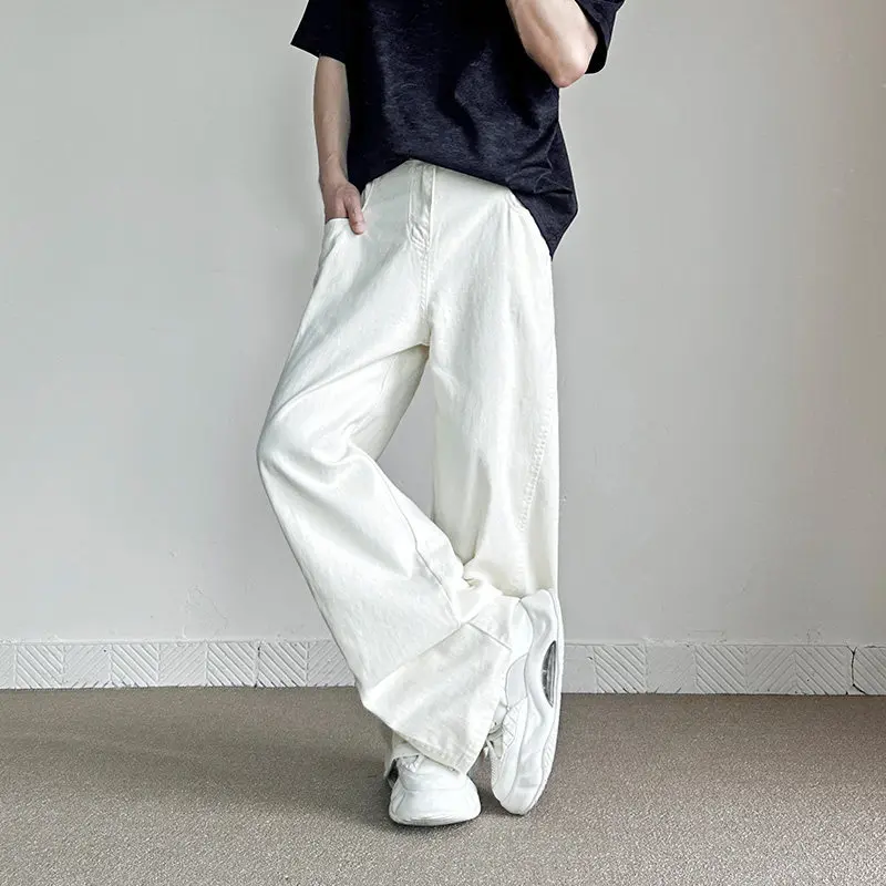 New Loose Harajuku White Jeans Men's Fashion High Street Korean Casual Trousers Male Straight Hip Hop Denim Pants Streetwear Men