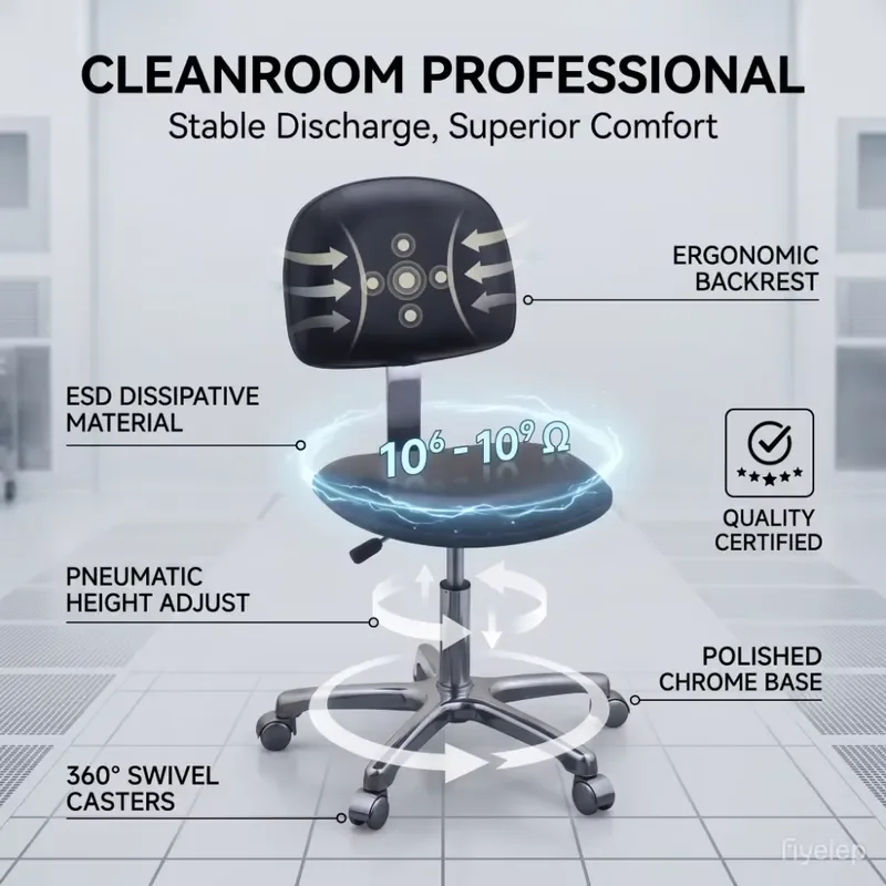 for KEXING Modern ESD PU Leather Anti-static Work Office Chair Lab Furniture Black Blue Steel Frame Lab Stool School