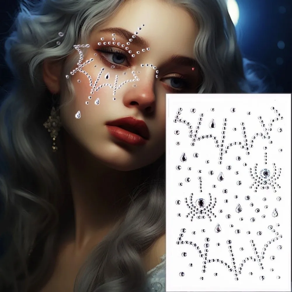 2PCS Shiny Halloween Stickers Spider Pattern Convenient Rhinestones Stickers Versatile Self Adhesive Facial Crystal Stickers