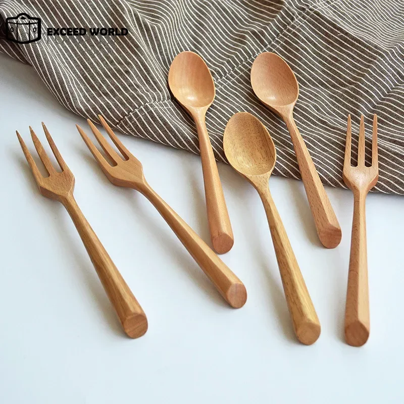 New Portable Eco-friendly Fork Tableware Cutlery Sets Creative Natural Wooden Spoon Set Travel Dinnerware Suit Simple Cutlery