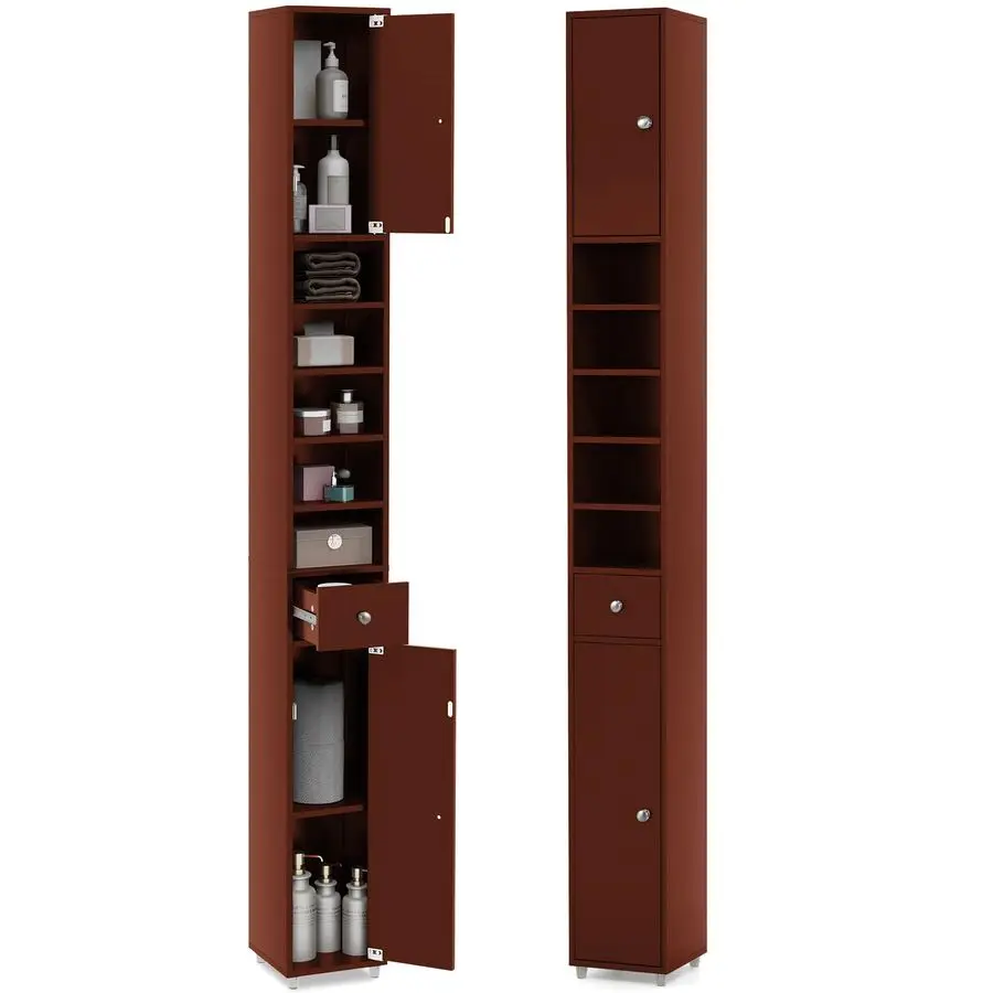 

Bathroom Storage Cabinet, 71 Slim Linen Tower Organizer with 2 Doors, 5 Adjustable Shelves amp 1 Drawer, Narrow Floor Freestand