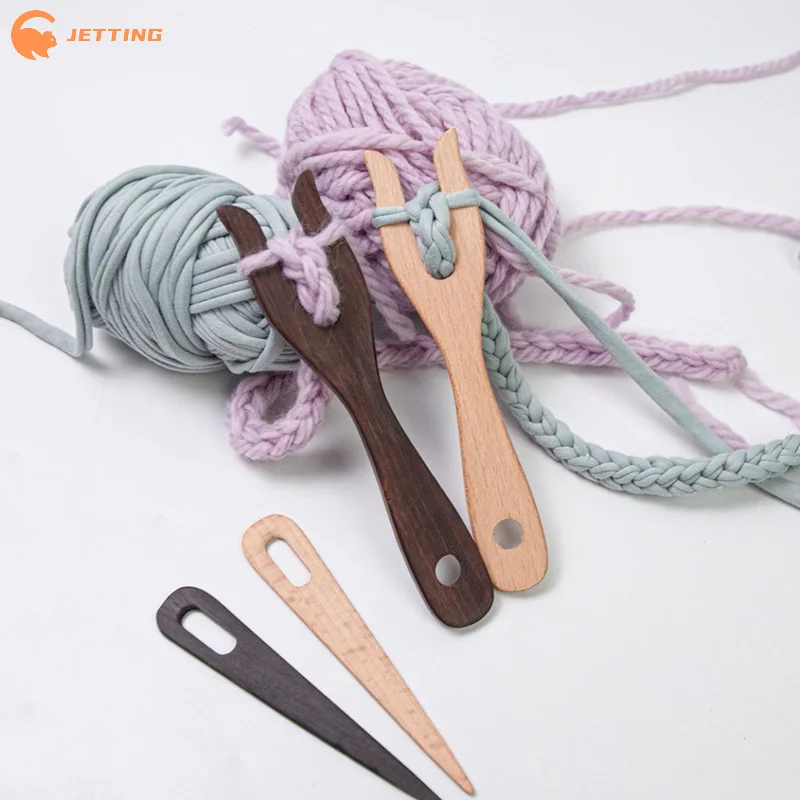 (New) 2Pcs Knitting Fork And Eye Needle Kit Wooden Cording Tool Fork Braider Lightweight Knitting Fork Braided Tool