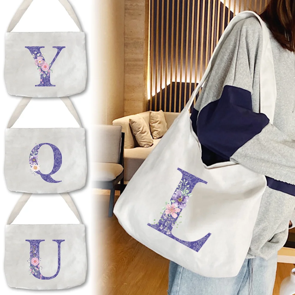 

Shoulder Bags Tote Bags White Women's Work Commuting Bags Printing Purple Flower Series College Style Student Organizers Bag