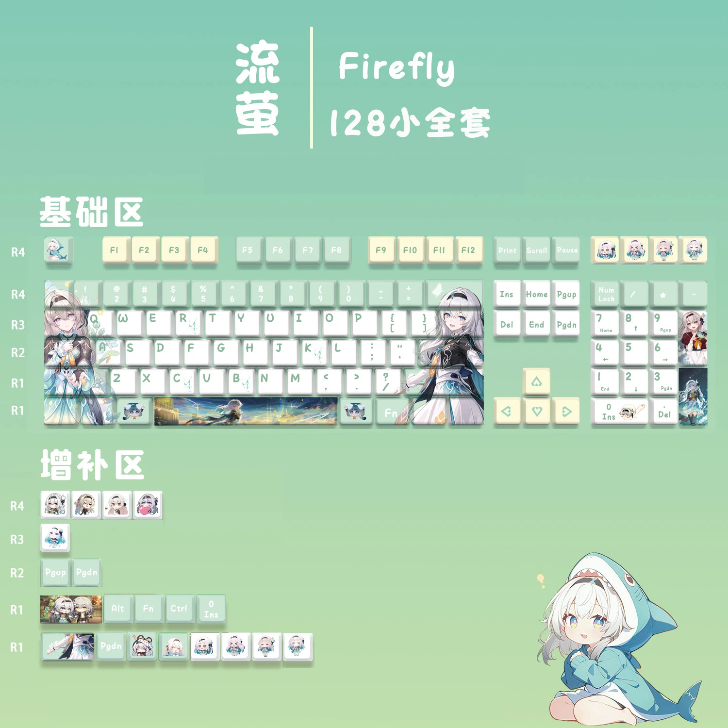 

Firefly 128 PBT Keycaps Honkai Star Rail DYE Sublimation Key Cover Cherry Cross MX Switch Key Caps for Mechanical Keyboard Gift