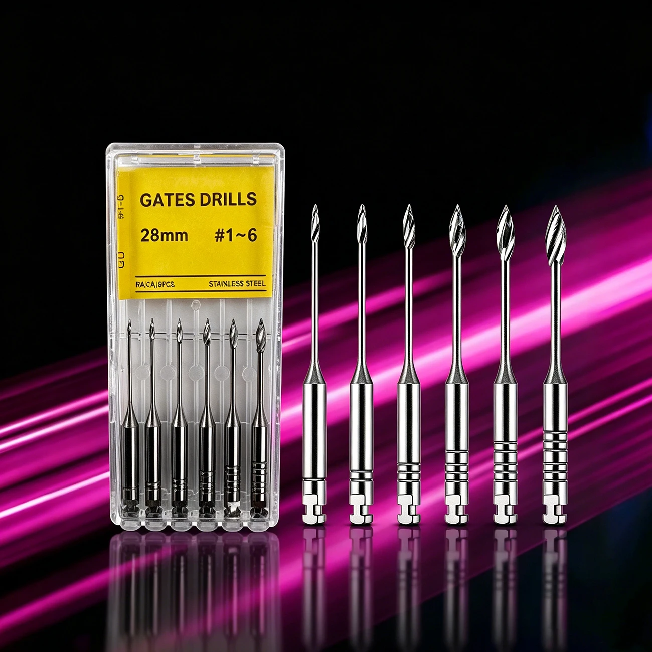 6Pcs/Box Dental Engine Use Endodontic Gates Drill 28mm #1-6 Peeso Reamers Glidden Rotary Endo Files Dentistry Clinics Materials